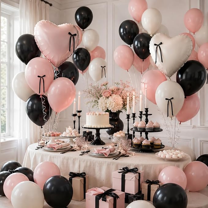 Pink and Black Heart Balloons, for Wedding Valentines Women Brithday - Image 4