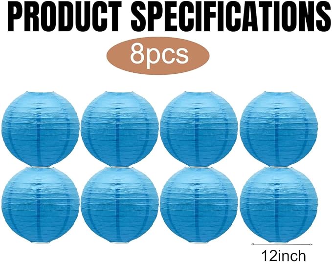Sky Blue Paper Lanterns Round Shape Lanterns - Image 3