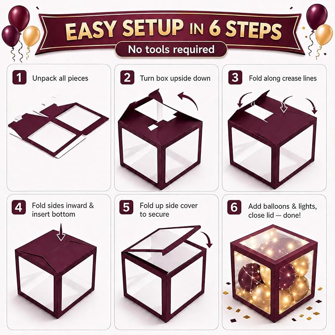 Graduation Decorations Class of 2026 Maroon and Gold Balloon Boxes - Image 5