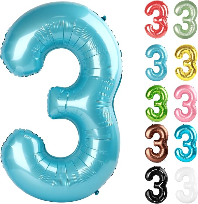 Pearl Blue Number 3 Balloon 40 Inch by IWERP