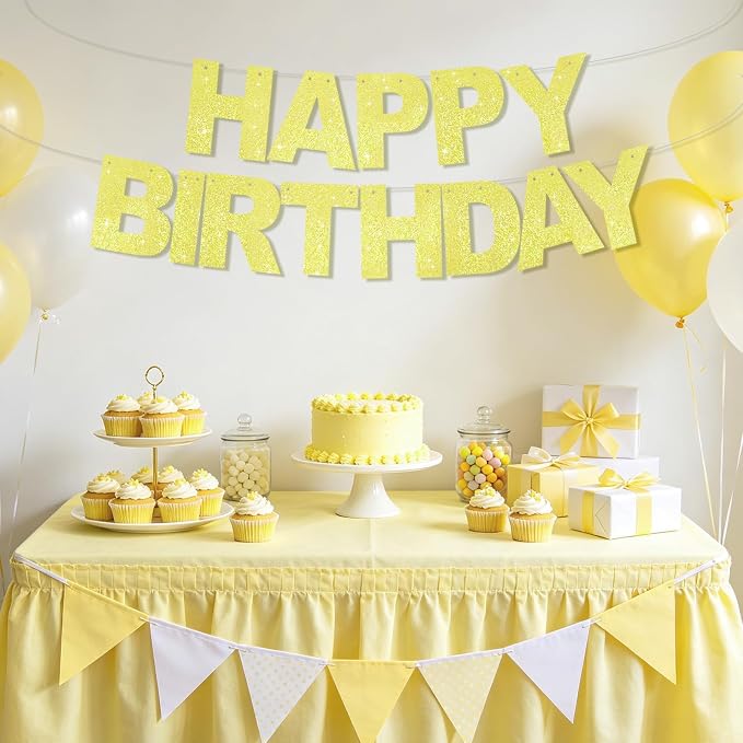 BEISHIDA Pre-Strung Glitter Yellow Happy Birthday Banner Party Sign Decor | NO - Image 5
