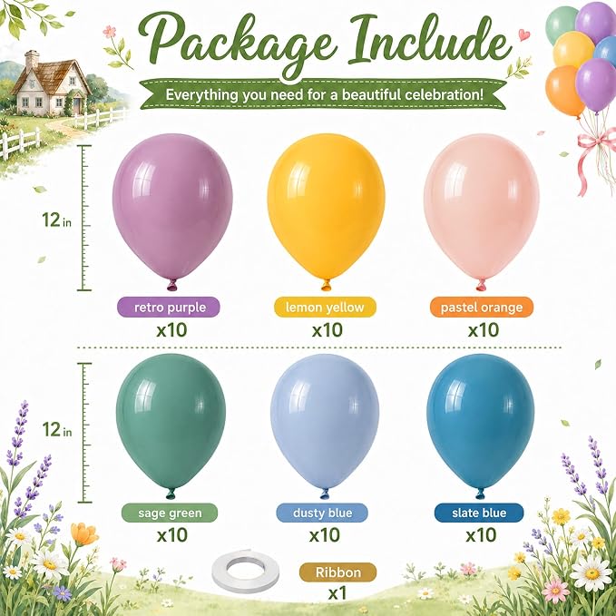 Boho Rainbow Balloons, Retro Dusty Slate Blue Blush Pink Sage Green Yellow Nude - Image 3