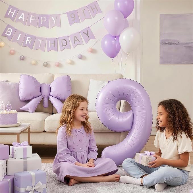 Light Purple 4 Balloons with Bow Balloons, 40 Inch Giant Self Inflating - Image 4