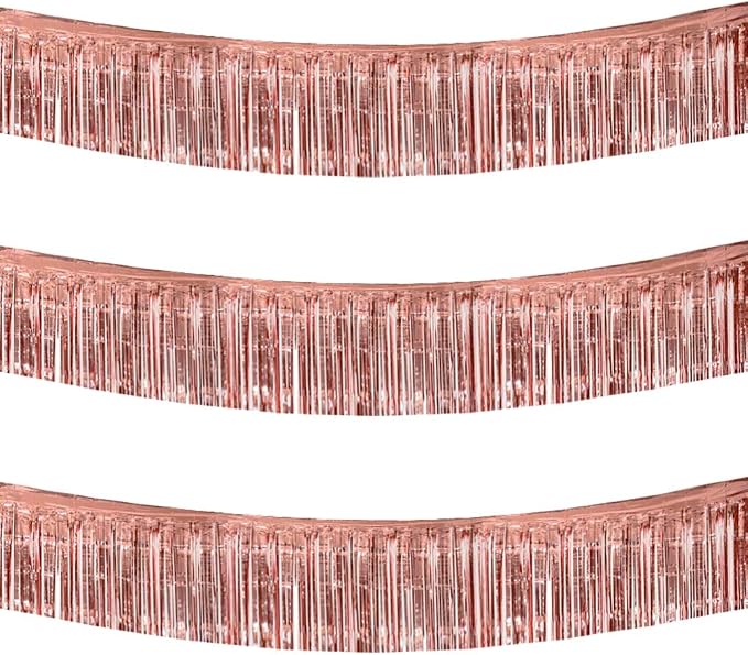 BEISHIDA Rose Gold Fringe Garland Banner 30ft Wall Tinsel Foil Streamers | 3Pack by Beishida