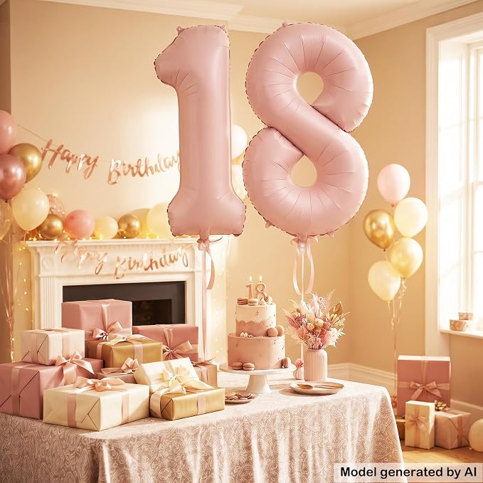 40" Light Pink Foil Number 18 Balloon - Image 4