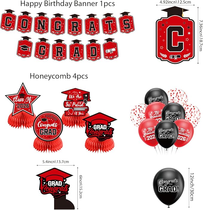 Graduation Decorations 2026 Red Set, Congrats Grad Decor Set - Image 4