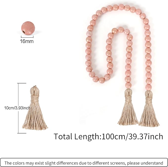 RAMIRABI Wooden Bead Garland, 39in Decorative Beads, Rose Dawn Gold | Natural - Image 6