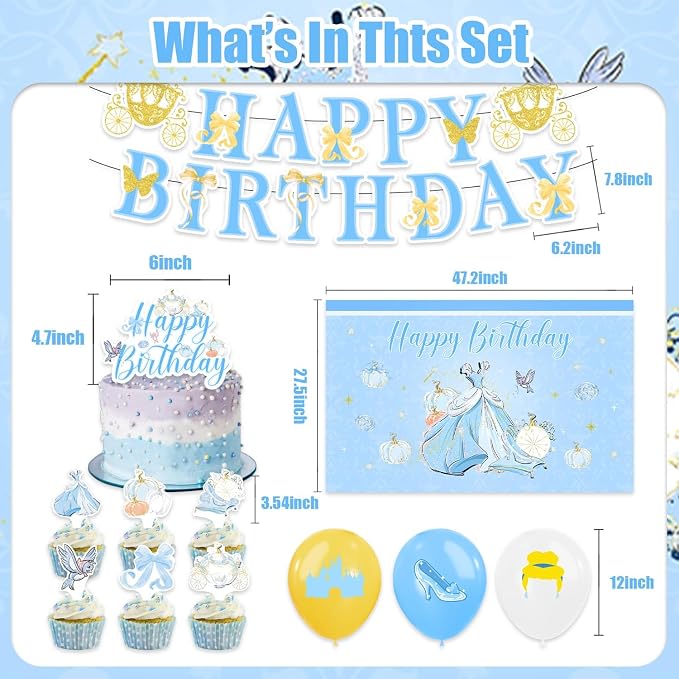 42Pack Cinderellas Party decoration pack include Banner, Honeycomb Centerpieces - Image 2