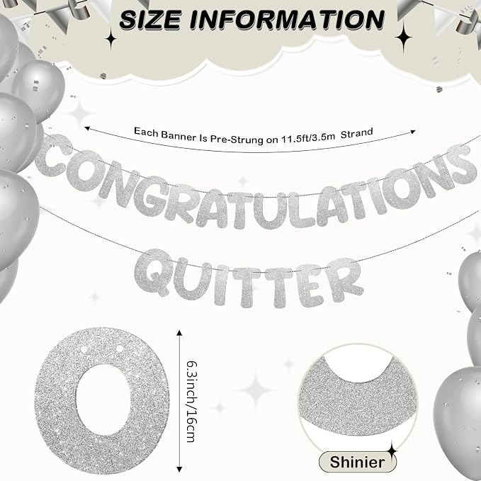 Fulmoon Pre Strung Congratulations Quitter Glitter Banner Funny Retirement - Image 2