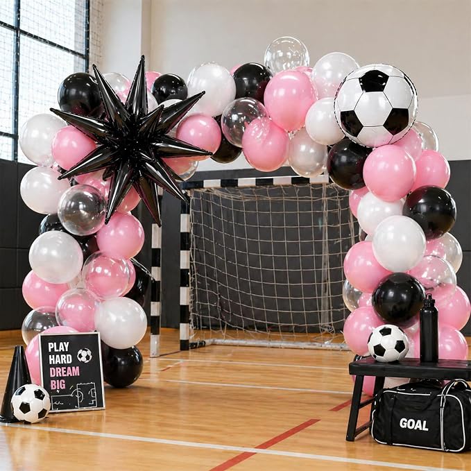 Light Pink and White Soccer Balloons, 12 Inch Pastel Pink and Black Clear - Image 7