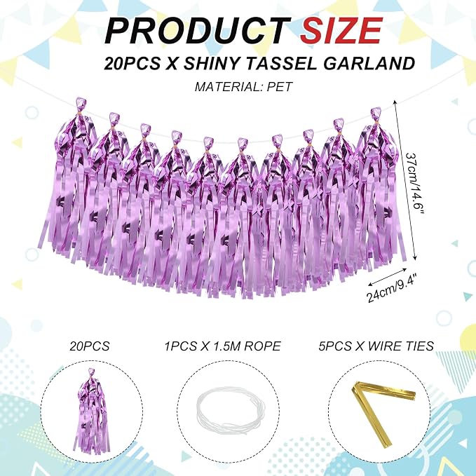 MECCANIXITY 20Pcs Shiny Tassel Garland Banner Tissue Paper - Image 2
