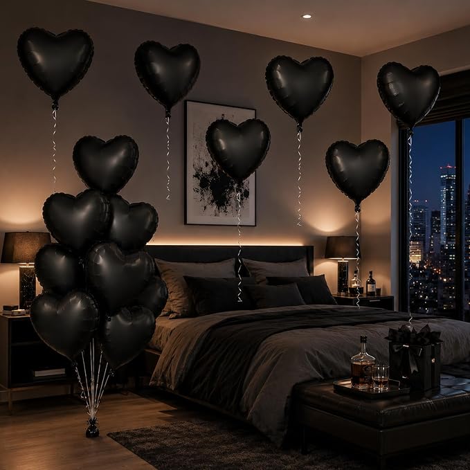 TONIFUL 15 Pack 18 Inch Matte Black Heart Foil Balloons – Black Mylar Heart - Image 5