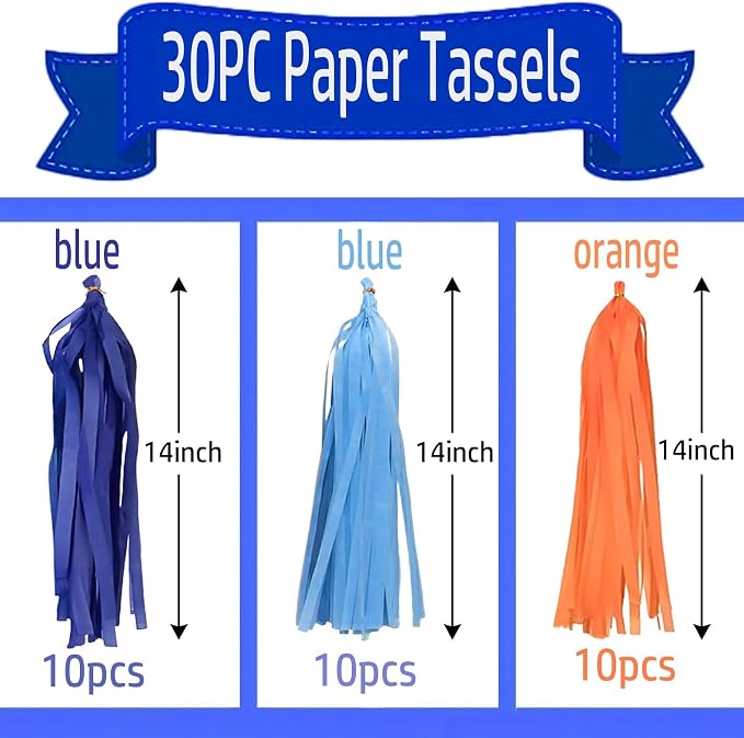 Orange Blue Paper Tassels 30pcs Streamers - Image 2