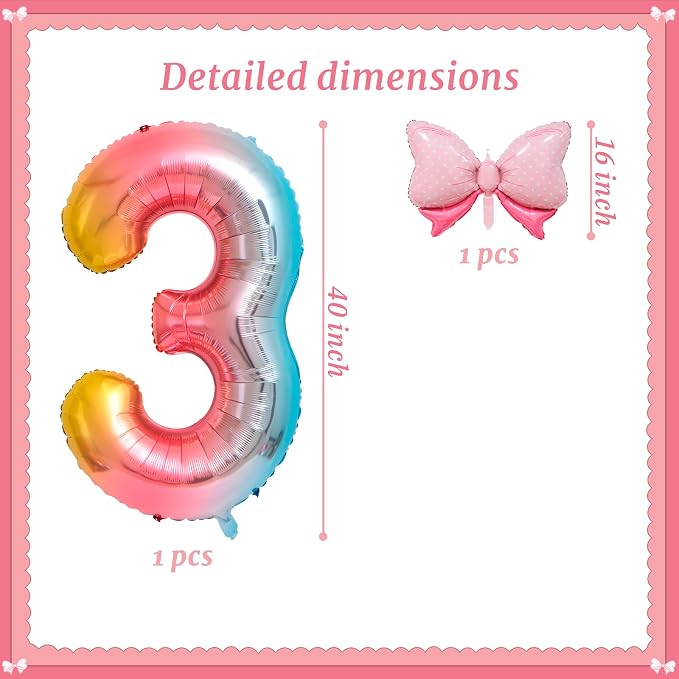 40-Inch Number 3 Gradient Giant Number Balloons And Mini Bow Balloons Foil - Image 2