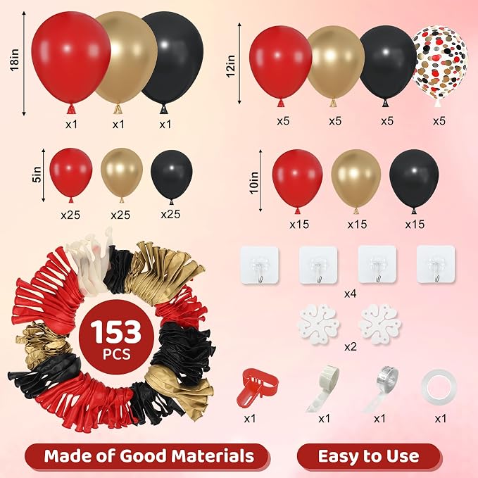 Amandir 153pcs Red Black Gold Balloon Garland Arch Kit Different Sizes | 18 12 - Image 3
