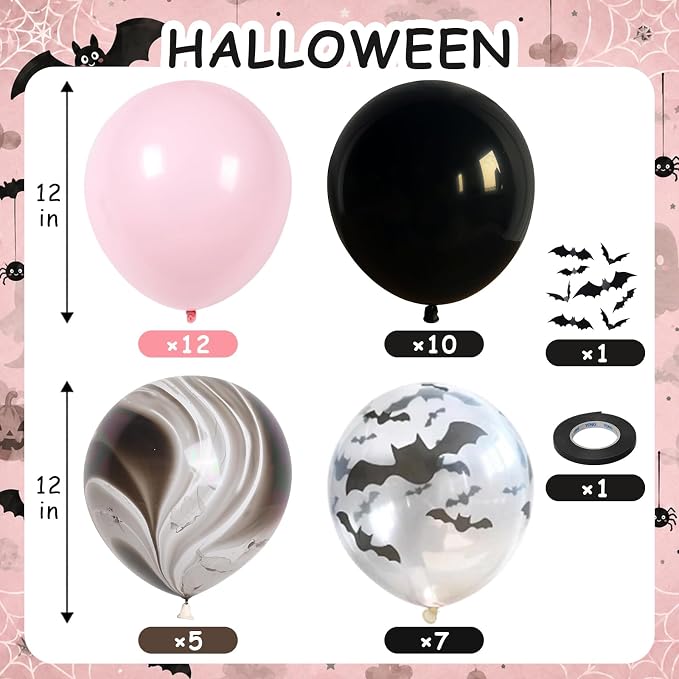 HILAVO Pink Halloween Balloons Pastel Pink and Black Bat Balloons | - Image 2