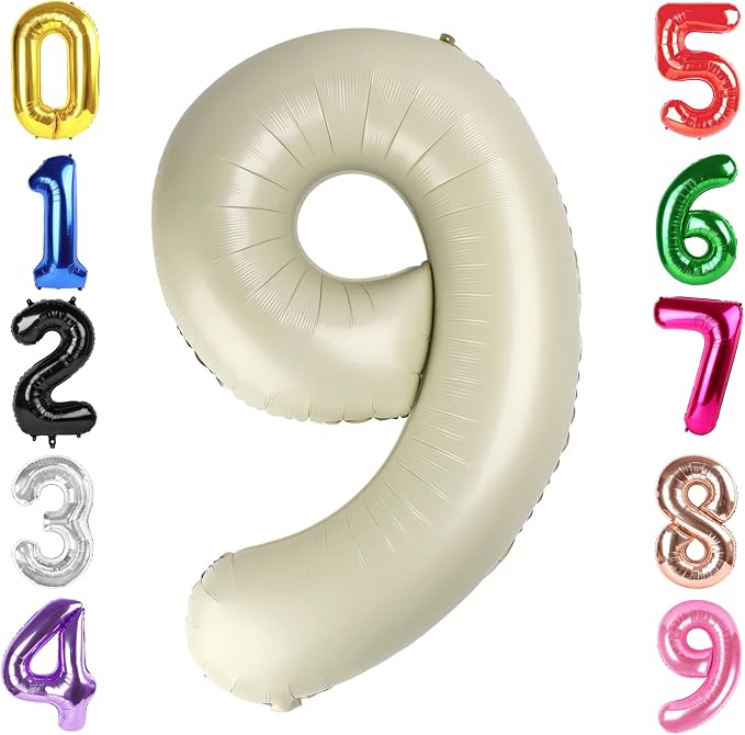 40 Inch Cream Number 9 Balloon Birthday Party Decorations by Hadoife