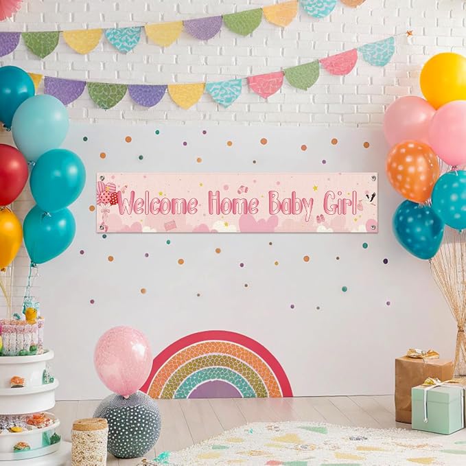 Welcome Home Baby Girl Banner, Cute Newborn Arrival Hanging Sign - Image 4