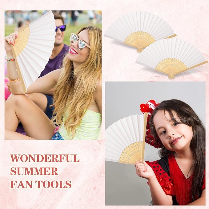 Yinkin 100 Pack Folding Fans Bamboo Handheld Folded Craft Hand Japanese Chinese - Image 5