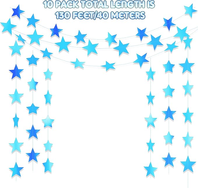 Patelai 130 ft Star Garland Banner Decor, Holographic Blue - Image 2