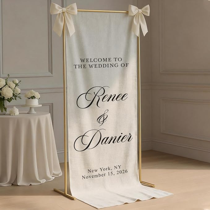 Custom Fabric Wedding Welcome Sign, Personalized Soft Cotton Linen Wedding Sign - Image 3
