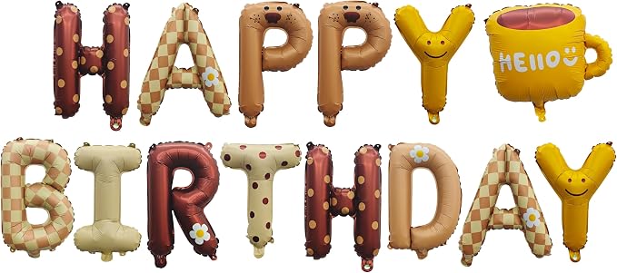 16IN HB Plaid Bear Birthday Foil Balloon banner Set | "HELLO" Coffee Cup Foil by Exquisitehighqualitypartydecorationstomeetyoureveryneed%EF%BC%81