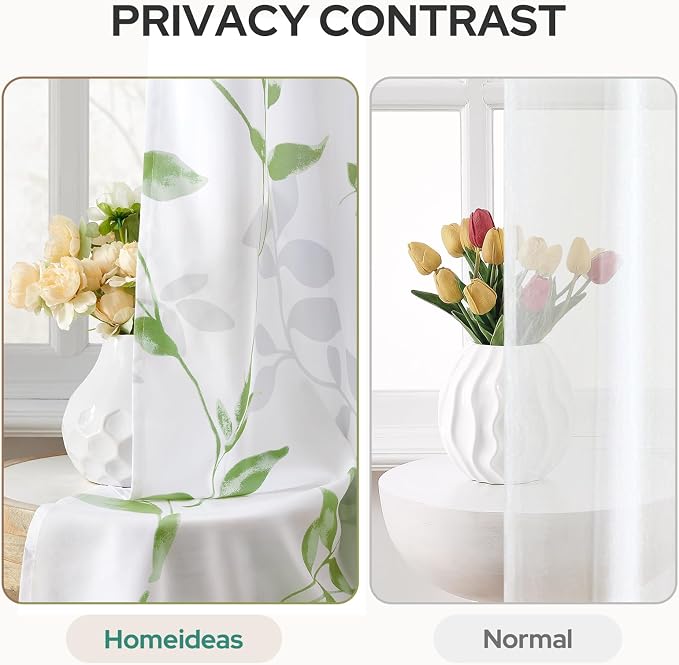 HOMEIDEAS Non-See-Through Sage Green and White Privacy Sheer Curtains 52 X 96 - Image 3