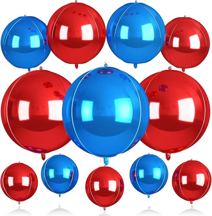 Blue and Red Round Foil Balloons, Metallic Red Blue Large Balloons by BIAPIAN
