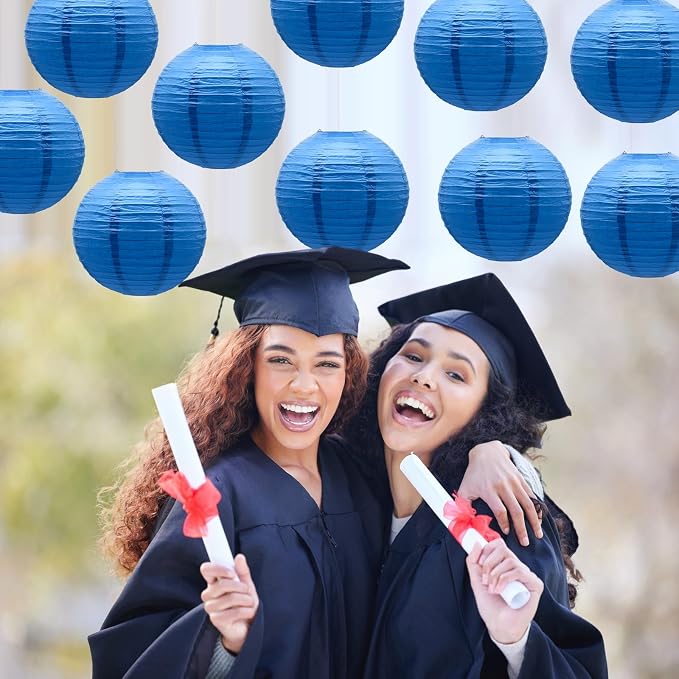 Royal Blue Paper Lanterns Chinese Japanese Round Shape Hanging Ceiling - Image 5