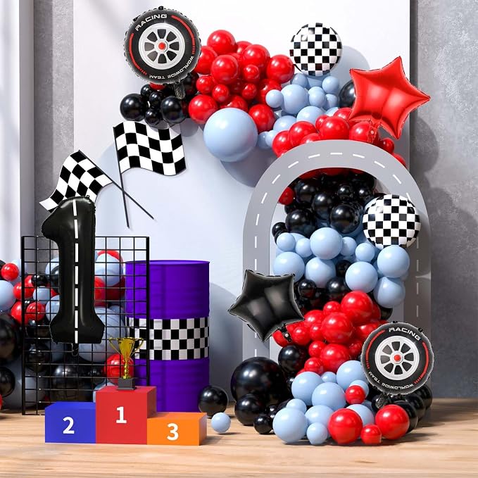 Race Car Balloons, 40 Inch Racetrack Number 1 Balloons, Big Number Balloons - Image 4
