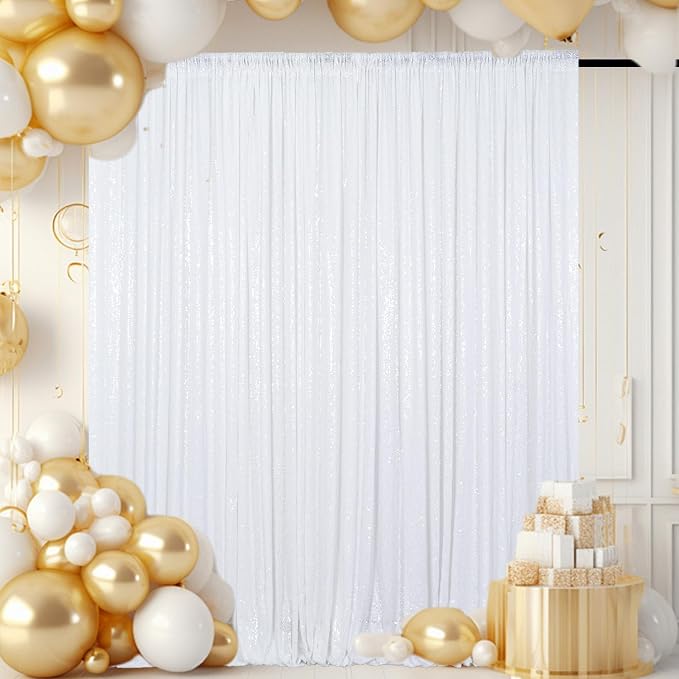 ShinyBeauty Glitter Backdrop White Sequin Curtain Photo Backdrops Shimmer Wall - Image 2