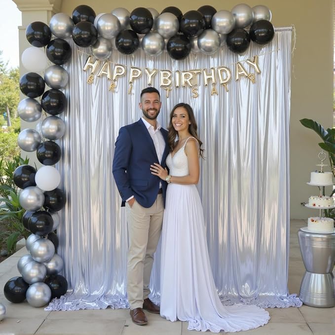 10ft x 10ft Silver Sequin Backdrop Curtain for Parties, Wrinkle Free Thick Glitter Photo Backdrop Drapes 2 Panels 5x10FT Back Drop Cloth Shiny Fabric for Wedding Birthday Photography Background