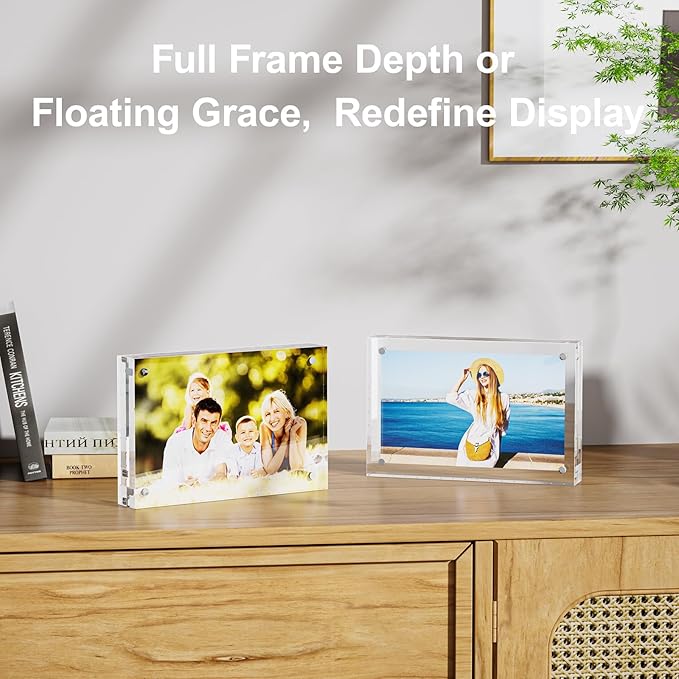 1 Pack 8x10 Acrylic Picture Frames - 20% Thicker Double Sided Magnetic Frame with UV Protection - Freestanding Clear Frameless Display for Tabletops - Modern Photo Frame Set for Home & Office Decor