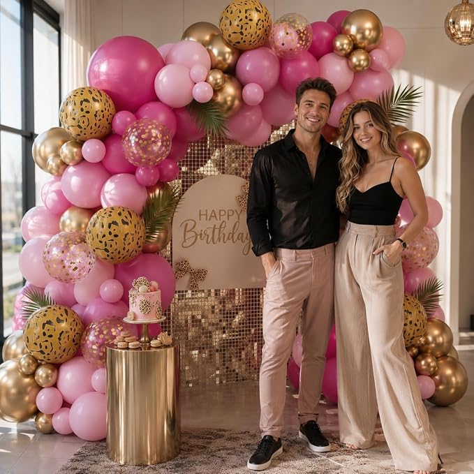 Cheetah Print Balloon Arch Kit, Hot Pink Gold Balloons - Image 5