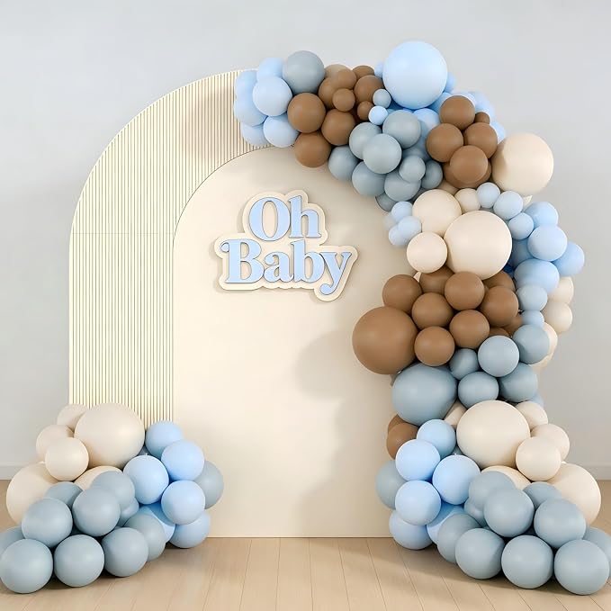 160Pcs Dusty Blue and Brown Balloon Garland Arch Kit Brown White Light Blue - Image 4