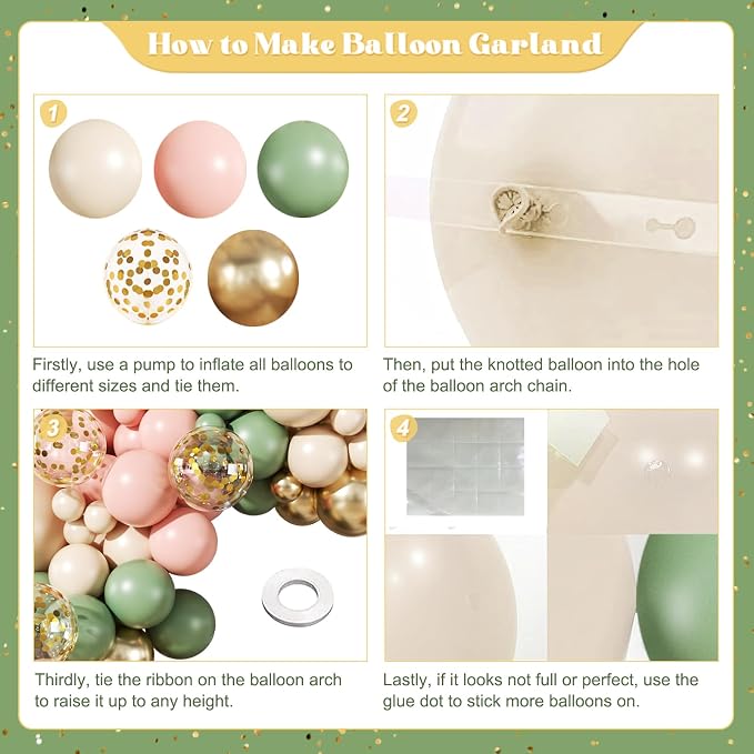Sage Green Pink Gold Balloons Arch Kit - Image 4