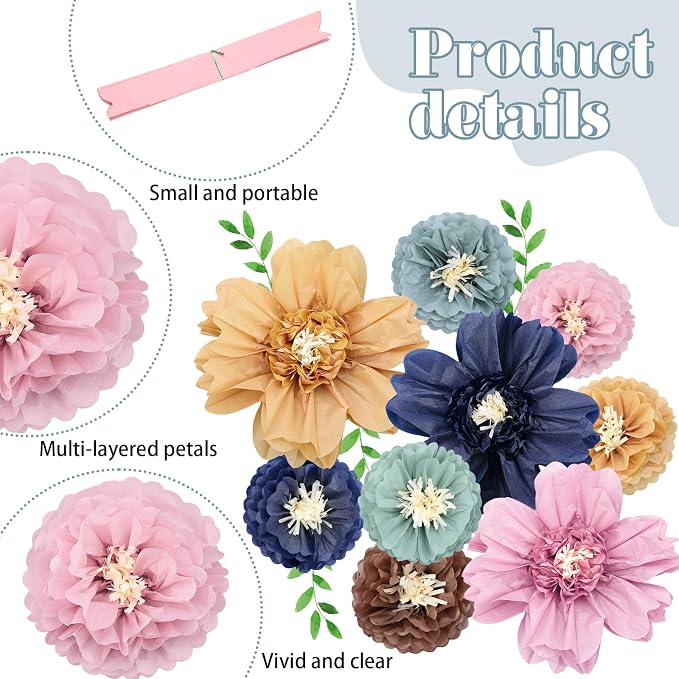 TaoBary Large Colorful Tissue Paper Flowers Giant Fiesta Paper Pom Poms - Image 3