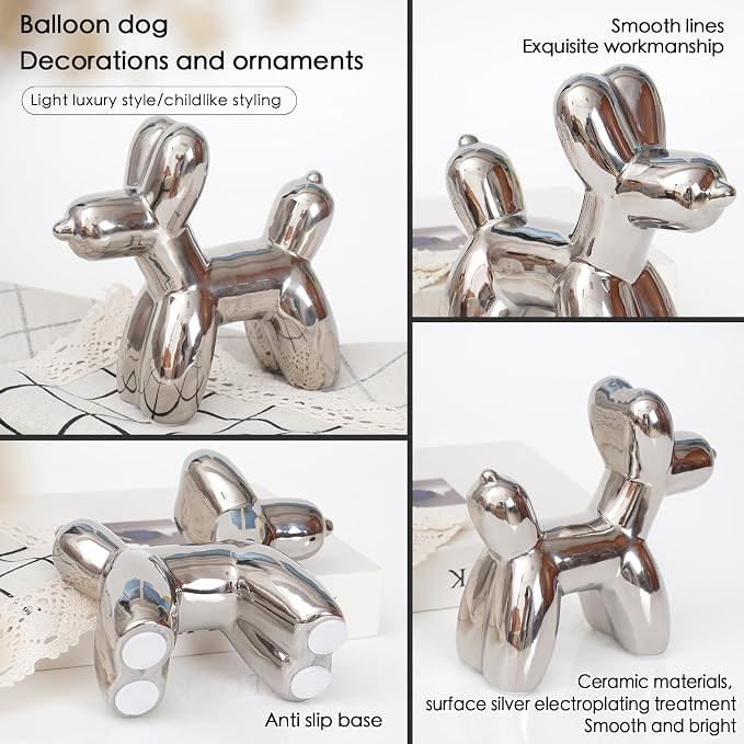 Notakia Large Silver Cute Ceramics Balloon Dog Statue Crafts Living Room - Image 6
