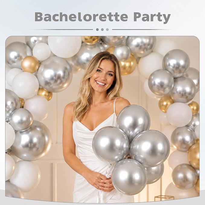 Metallic Silver Balloons 12 Inch Chrome Silver Helium Party Balloon | 30 pcs - Image 4