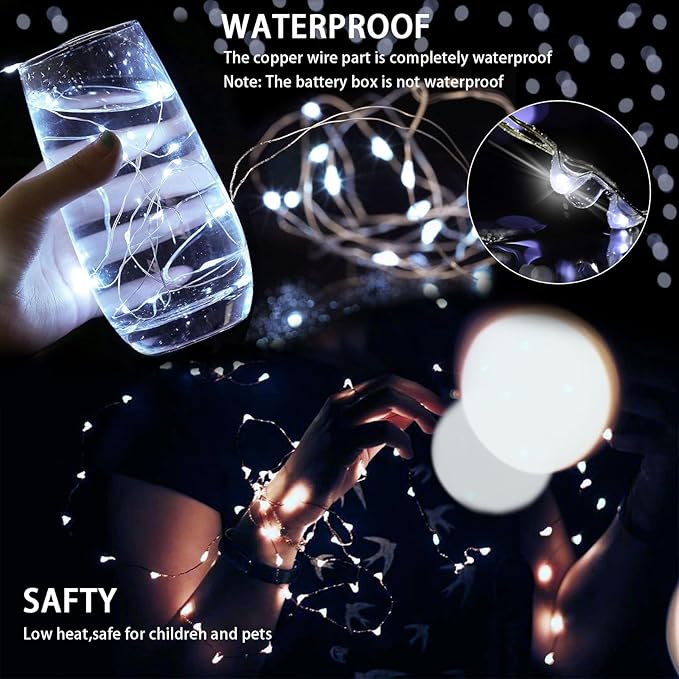 100 Pack White Fairy Lights 7Ft 20 LED Twinkle String Lights 3 Modes Battery Operated Waterproof Firefly Starry for Mason Jar Party Wedding Christmas Valentines Day Table Centerpieces,Cold White