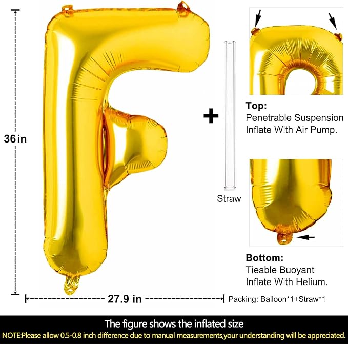 Lovoir 40 Inch Large Gold Letter F Balloons Big Size Jumbo Mylar Foil Helium - Image 2