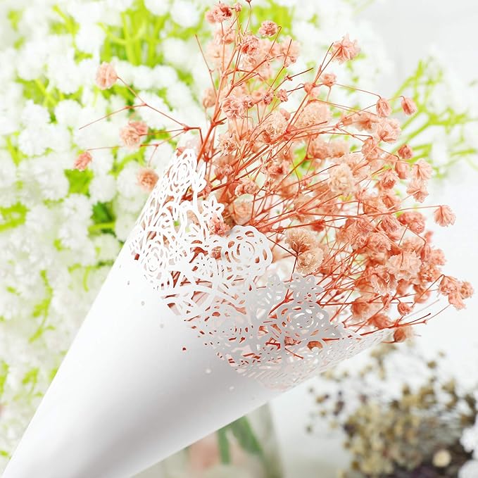 GWHOLE 100 Pcs Flower Confetti Petal Cone for Wedding Party, White