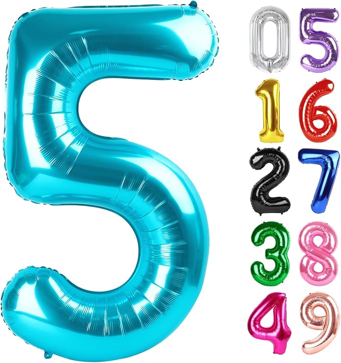 Light Blue Number 5 Balloon 40 Inch, 5th Birthday Decorations Men Women | Foil by IWERP