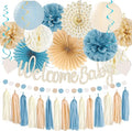 Light-Dusty Blue Boho Baby Shower Party-Decorations Beige Champagne Boy Neutral by Vztipki