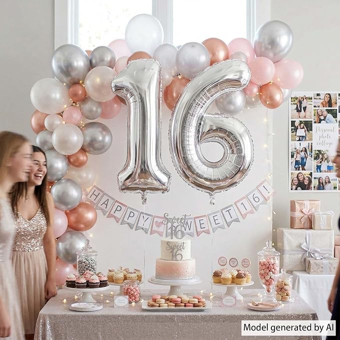 Silver Number 16 Balloon 40 Inch, Sleek Foil - Image 6