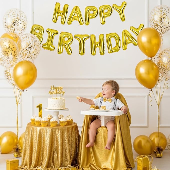 TONIFUL 16 Inch Gold Happy Birthday Balloons Banner Decoration - Image 6