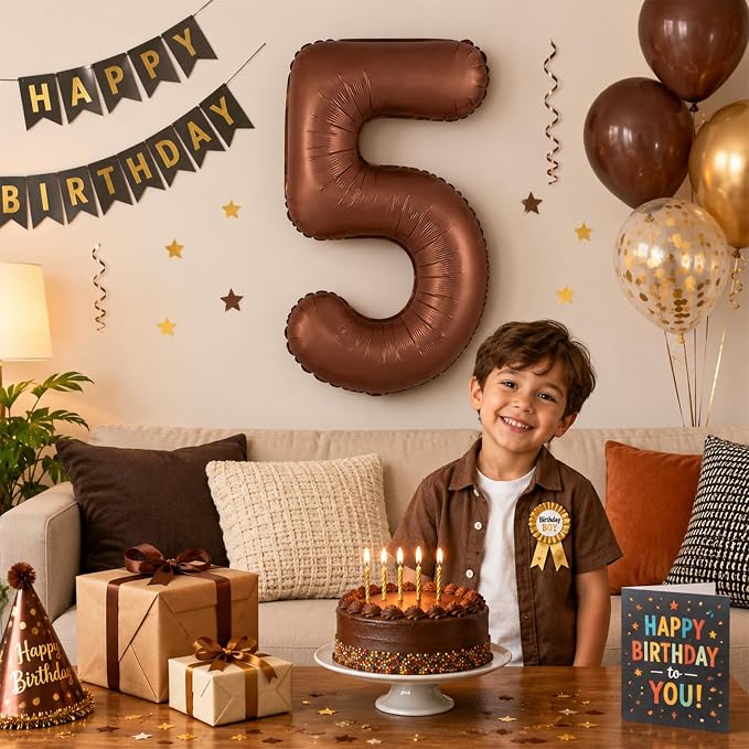 Dark Brown Number Balloon 5, 40 Inch Large Self Inflating 5 Foil Number - Image 4