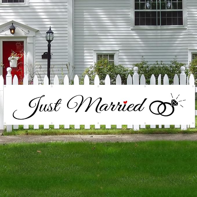Just Married Flag Banner Outdoor Indoor Decoration Flag Double Stitched - Image 2