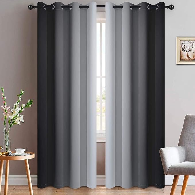 Yakamok Ombre Curtains Black and Greyish White by Yakamok