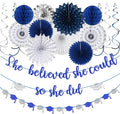 Navy-Blue Silver Party-Decorations Graduation Banner-Streamers by Panduola